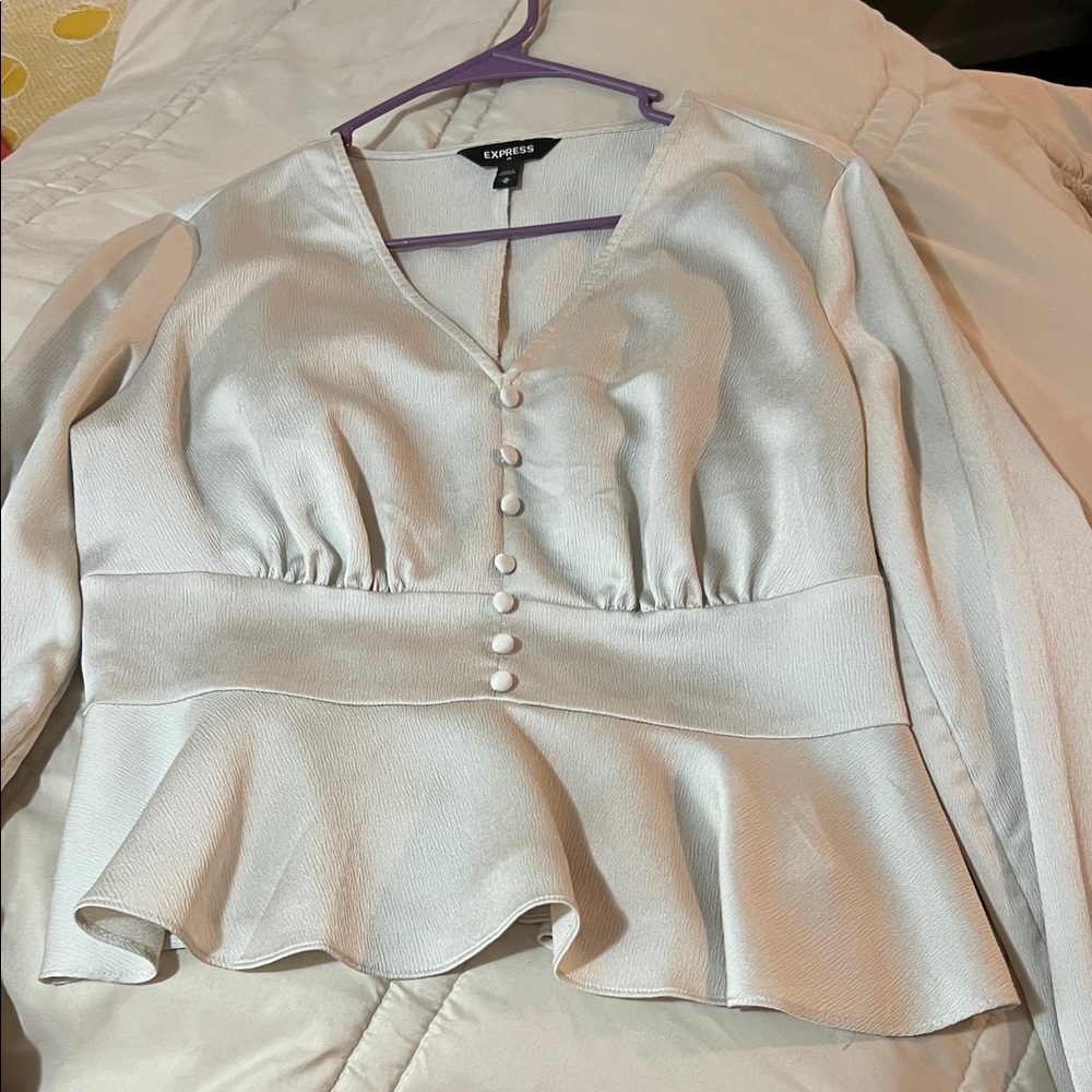 Express Women's Ivory Button-Front Peplum Blouse